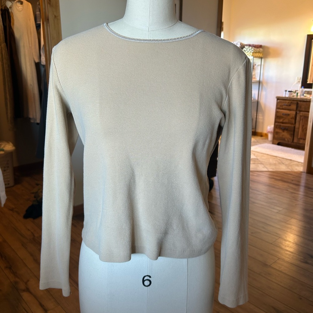 Chadwick’s Neutral Ribbed Knit Top | Size M